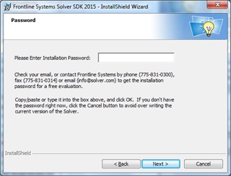 Third installation screen:  Password